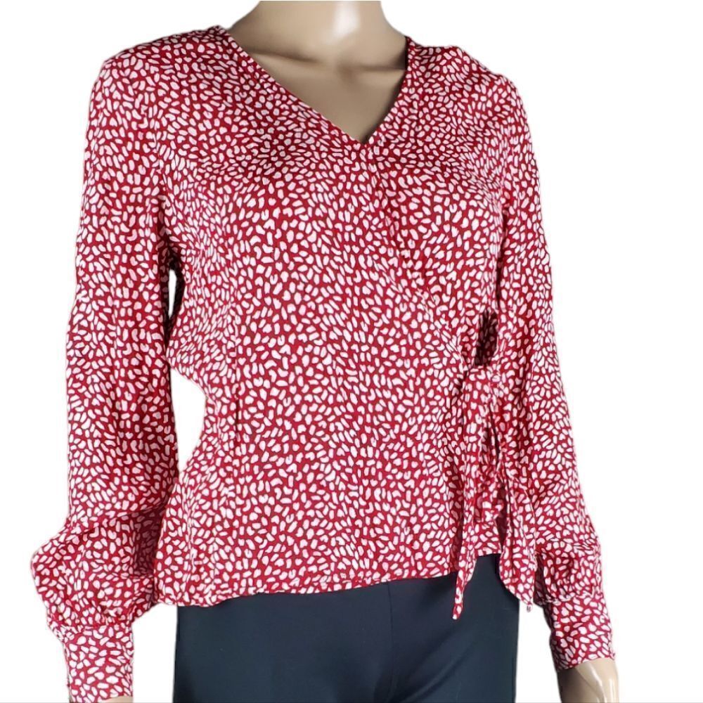 Talbots Red & White Wrap Blouse